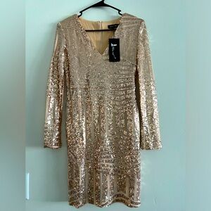 Miss Ord Rose Gold Sequin Bodycon Long Sleeve Dress - NWT